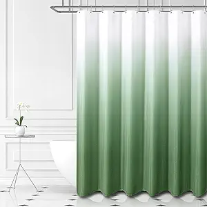Photo 1 of Dynamene Green Fabric Shower Curtain - Ombre Waffle Weave Heavy Duty Shower Curtains for Bathroom, Water Repellent, Simple Hotel Spa Luxury Decorative Cloth Shower Curtain Set with 12 Hooks - 72x72 