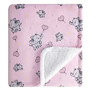 Photo 1 of DaysU Plush Flannel Sherpa Baby Blanket for Girls Boys, Generous Reversible Soft Micro Fleece Toddler Bed Throw Blanket with Animal Print for Kids and Children, Elephant, 50"x60"
