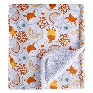 Photo 1 of DaysU Plush Flannel Sherpa Baby Blanket for Girls Boys, Generous Reversible Soft Micro Fleece Toddler Bed Throw Blanket with Animal Print for Kids and Children, Giraffe, 50"x60"
