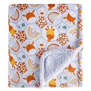 Photo 1 of DaysU Plush Flannel Sherpa Baby Blanket for Girls Boys, Portable Reversible Soft Micro Fleece Baby Crib Throw Blanket with Animal Print for Newborn and Nursery, Giraffe, 30"x40"
