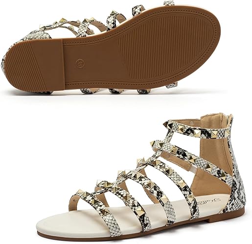 Photo 1 of [Size 10] katliu Women's Gladiator Sandal Flat Strap Sandals Two Ankle Buckle 