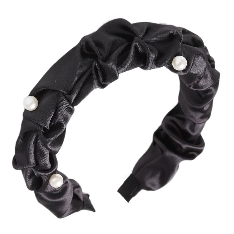 Photo 1 of Bessney Satin Headbands Non Slip Fashion Pearl Headband Elastic Ruched Hairband Hair Accessories for Women and Girls 