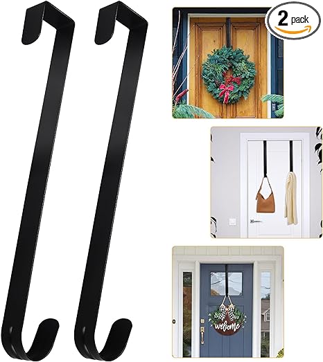 Photo 1 of 2 Pack 12 Inch Hangers for Front Door,Door Hanger, Door Hanger Hook, Door Hooks for Hanging, Over Door Hangers Hooks, Heavy Duty Wreath Hangers for Front Door, Metal Over The Door Single Hook 