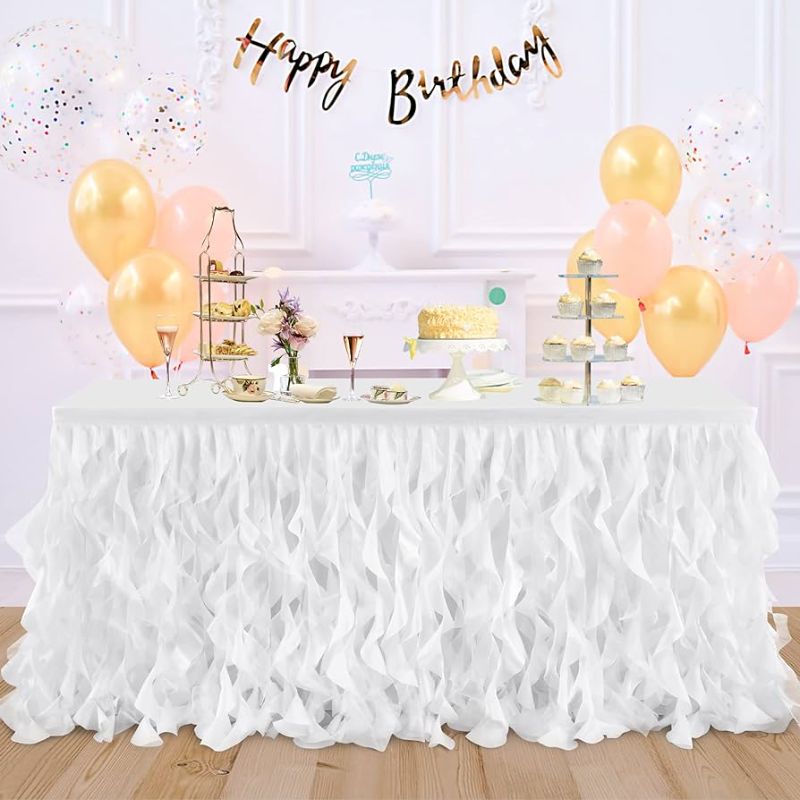 Photo 1 of 2 Pack Netbros Tutu Table Skirt Decoration with Lights - White Table Skirts for Rectangle Tables 6FT- Table Tutu Skirt for Parties, Baby Shower, Cake Dessert Buffet Table Decorations