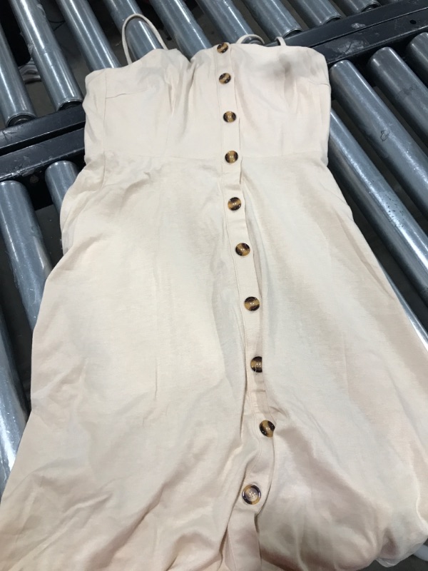 Photo 1 of Berydress Women's Casual Beach Summer Dresses Solid Cotton Flattering A-Line Spaghetti Strap Button Down Midi Sundress / SMALL 