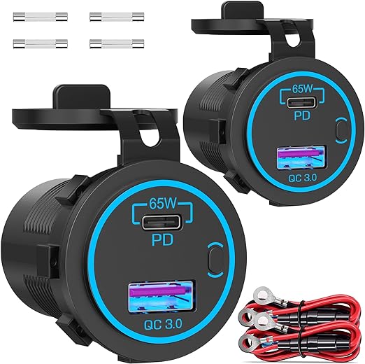 Photo 1 of 83W 12V USB Outlet Laptop Charger: Newest 2 Pack 65W USB-C PD3.0 and 18W QC3.0 Multi Car USB Port 12V Socket Waterproof with Power Switch for Car Boat Marine Bus Truck Golf Cart RV Moto, etc. 