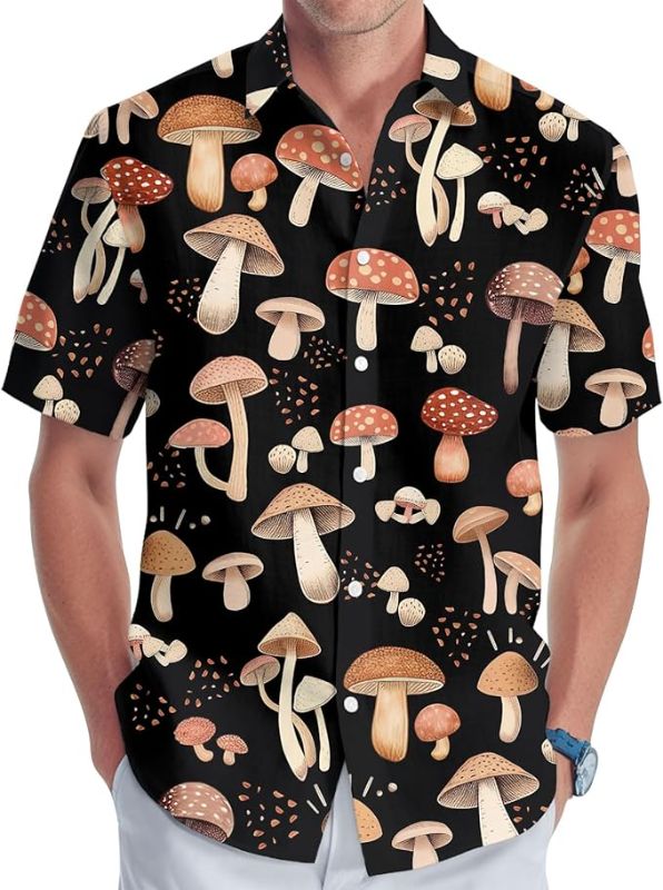 Photo 1 of Mushroom Hawaiian Shirt, Mystical Mushroom Short Sleeve Button Shirt, Gifts for Birthday, Tropical Summer Gifts - SIZE 5XL 
