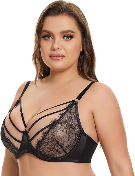 Photo 1 of [Size 38J] ANGABRIEL Women's Minimizer Eyelash Lace Plus Size Full Figure Non-Padded Underwire Unlined Bra(38C-44K