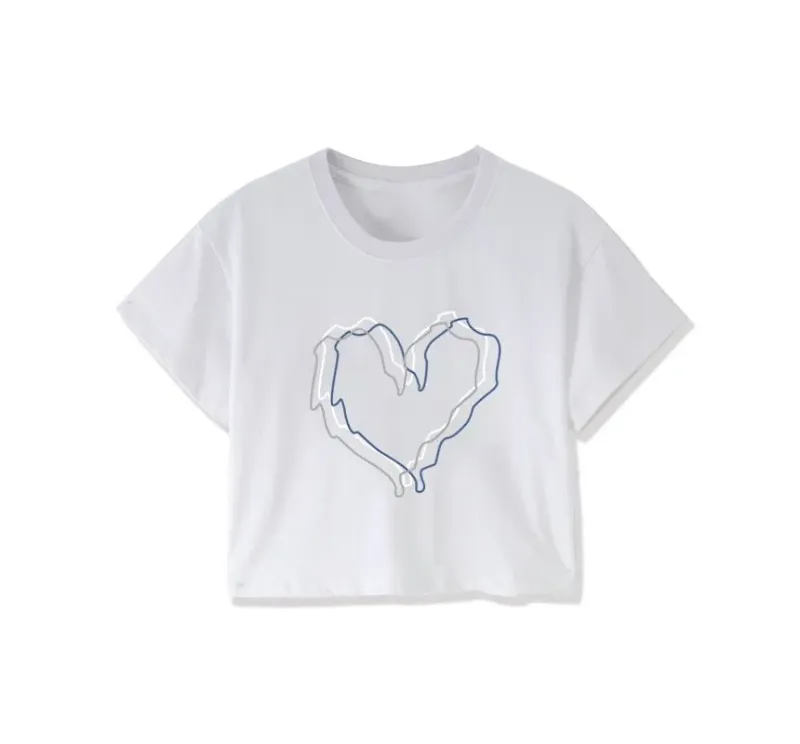 Photo 1 of [Size XS] Short-Sleeve Crew Neck Heart Crop Tee- White