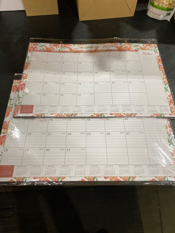Photo 2 of 2 PACK Desk Calendar 2024 – Jan. 2024 - Dec. 2024, 12 Monthly Large Desk/Wall Calendar 2024 Planner, 12'' x 17" Tearable Desk Calendar, Corner Protectors, Hanging Holes, Ample Blocks ? Notes 12" x 17"