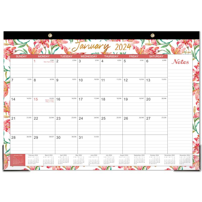 Photo 1 of 1 count -- Desk Calendar 2024 – Jan. 2024 - Dec. 2024, 12 Monthly Large Desk/Wall Calendar 2024 Planner, 12'' x 17" Tearable Desk Calendar, Corner Protectors, Hanging Holes, Ample Blocks ? Notes 12" x 17"