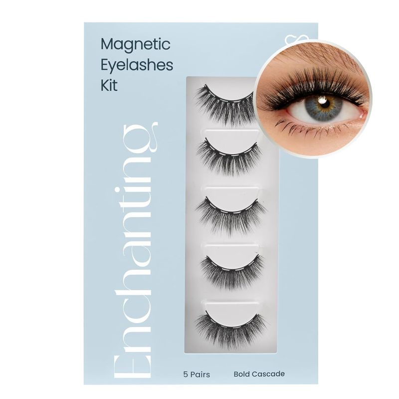Photo 1 of Magnetic Eyelashes Kit, DIY Individual Lashes At Home Lash Extensions, Dramatic and Fluffy Cateye and Doll Lashes, Eyelash Extension Kit with Eyeliner and Tweezers, 5 Pairs Bold Cascade
