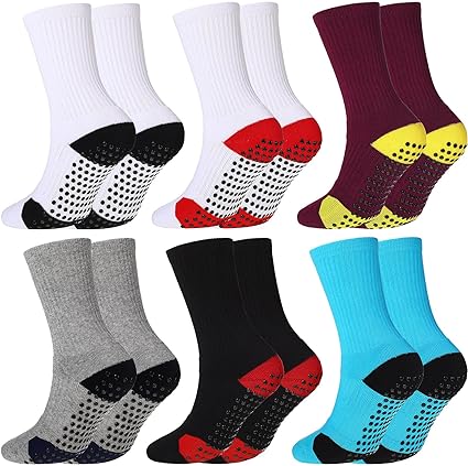 Photo 1 of 6 Pairs Kids Grip Anti Slip Soccer Socks Hospital Socks Basketball Soccer Athletic Socks for Youth Boys Girls 7-11
