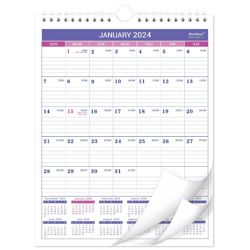 Photo 1 of 5 PACK 2024 Wall Calendar - 12 Months Wall Calendar 2024 from Jan. 2024 - Dec. 2024, 8.5" x 11", Twin-Wire Binding, Ruled Blocks with Julian Dates