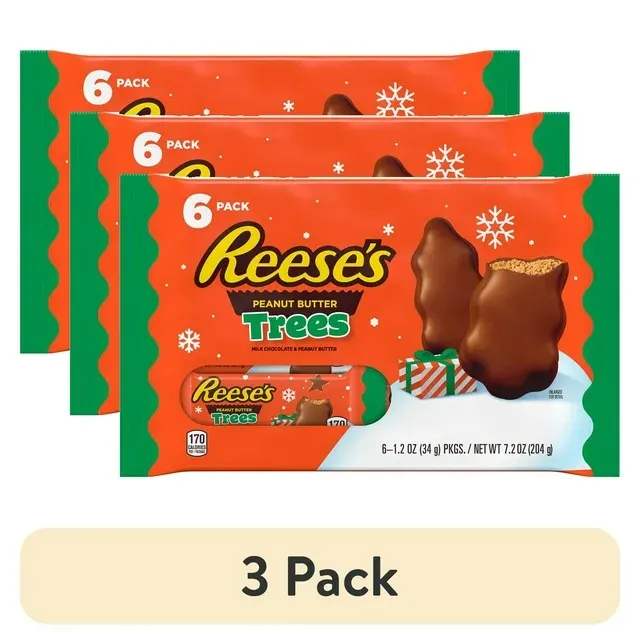 Photo 1 of (3 pack) Reese's Milk Chocolate Peanut Butter Trees Christmas Candy, Packs 1.2 oz, 6 Count BB: 09/07/24