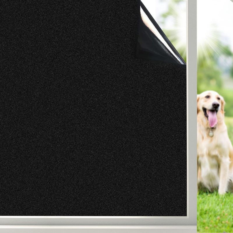 Photo 1 of Coavas Blackout Window Film Static Cling: 100% UV Blocking Window Privacy Film Room Darkening Frosted Glass Window Tint Film Heat Control Removable Window Coverings ?Black,23.6 x 157.4inch?
