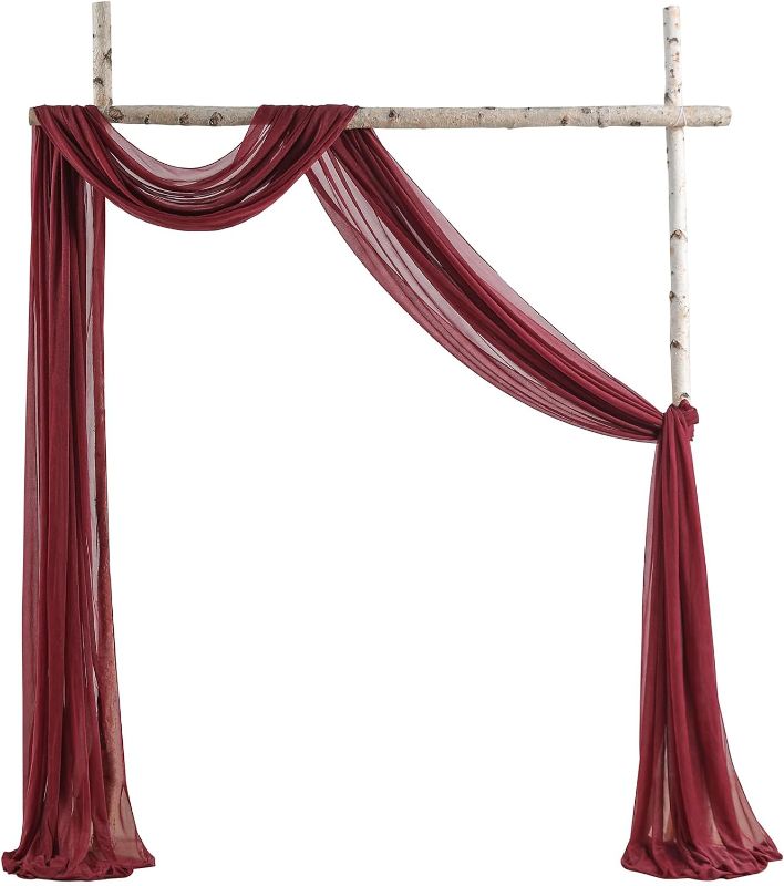 Photo 1 of 2 Panels 29x240 Inch Transparent Background Wedding Arch Curtain Background Fabric for Wedding Ceremony Birthday Party Decoration (2, Burgundy)