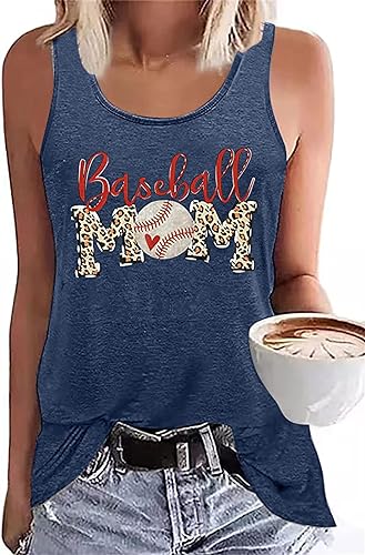 Photo 1 of BANGELY Baseball Mom Tank Tops Women Baseball Mom Shirt Leopard Mama Graphic Tank Casual Summer Shirt Vest XL