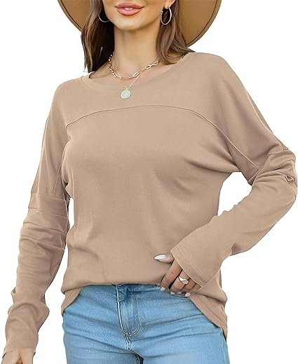 Photo 1 of BLUE Uincloset Womens Casual Crew Neck Long Sleeve Tunic Tops Basic Solid Loose Fit T-Shirts SMALL