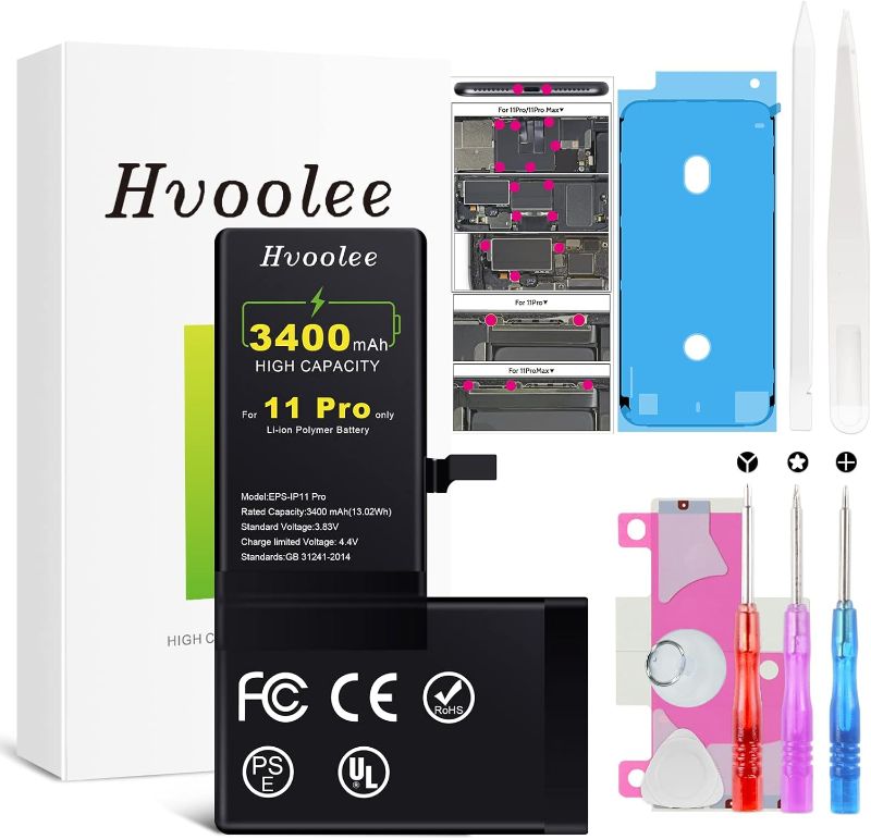 Photo 1 of hvoolee Battery Replacement for iPhone 11 Pro, 3400mAh High Capacity New Version Li-Polymer Battery with Professional Repair Tools 