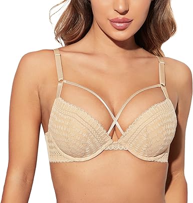 Photo 1 of Deyllo Women's Sexy Lace Push Up Bra Underwire Padded Bra Add One Cup Strappy Back ---36D