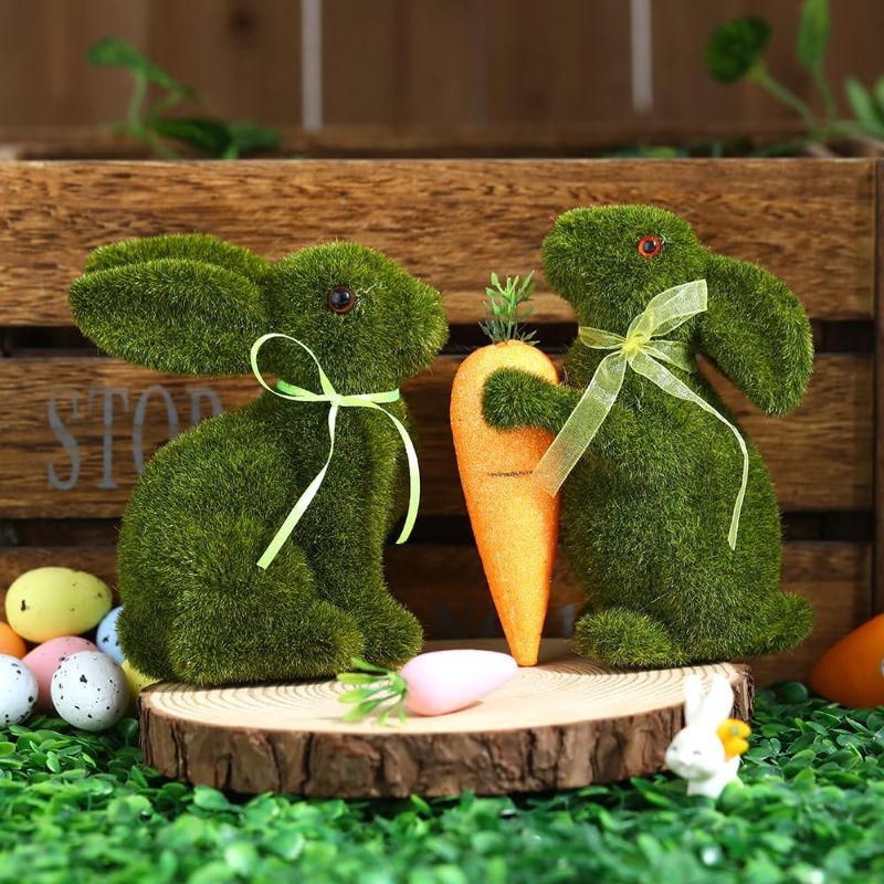 Photo 1 of 2Pcs Rabbit Ornament Furry Covered Ornament Moss Rabbit Decoration with Holding Carrot Easter Bunny Decor Moss Decor Home Accessories Decor Moss Bunny Ornaments Plastic Gift Wedding (2, Extra Large) 