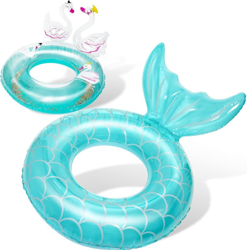 Photo 1 of 2 Pack Inflatable Swimming Ring, 36" & 24" Pool Float, Cute Pool Tubes with Glitters for Adults and Kids, Outdoor Pool Beach Water Floats Party Supplies, Kids Floaties for Swimming Pool
