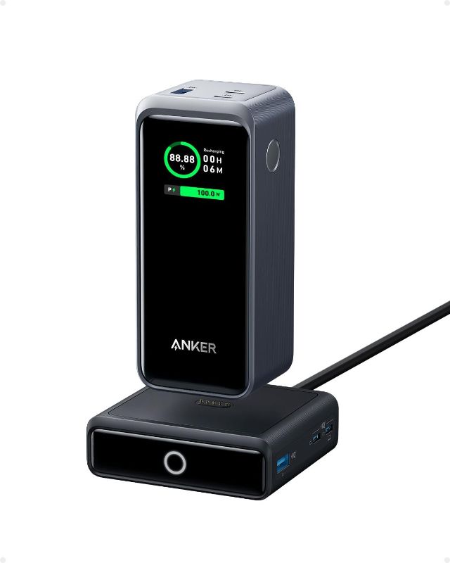 Photo 1 of Anker Prime Power Bank 200W, 20,000mAh Portable Charger 3-Port with 100W Charging Base, Smart Digital Display, Compatible with iPhone 15/15 Plus/15 Pro/15 Pro Max/14 Series, MacBook, Samsung, Dell --NEW, FACTOR SEALED