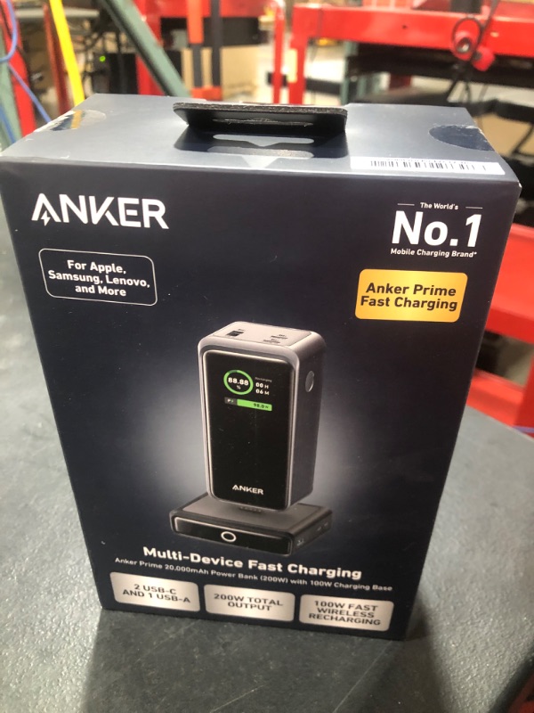 Photo 2 of Anker Prime Power Bank 200W, 20,000mAh Portable Charger 3-Port with 100W Charging Base, Smart Digital Display, Compatible with iPhone 15/15 Plus/15 Pro/15 Pro Max/14 Series, MacBook, Samsung, Dell --NEW, FACTOR SEALED