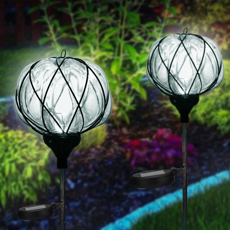 Photo 1 of 2 Pack Solar Garden Lights Ourdoor,Clear Glass Flower Bones Garden Decor Light Waterproof Solar Lights for Yard,Mom Gifts Housewarming Gift 
