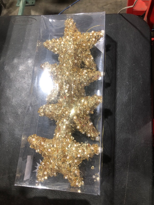 Photo 2 of 6" Five-Pointed Star Christmas Ornaments,4pc Set Gold Christmas Decorations Star for Xmas Trees Hanging Ornaments, Wedding Party Holiday Decorations
