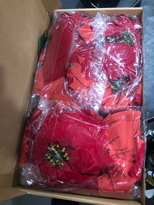Photo 1 of 6 Pack Christmas Artificial Poinsettias Bouquet 7 Heads 17.7’’ Velvet Poinsettia Bushes, Faux Poinsettia Plant, Christmas Flowers for Home Porch Garden Indoor Outdoor Xmas Tree Decorations