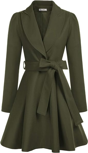 Photo 1 of GRACE KARIN Women's Notch Lapel Long Puff Sleeve a Line Pea Coat with Self Tie Belt---LARGE