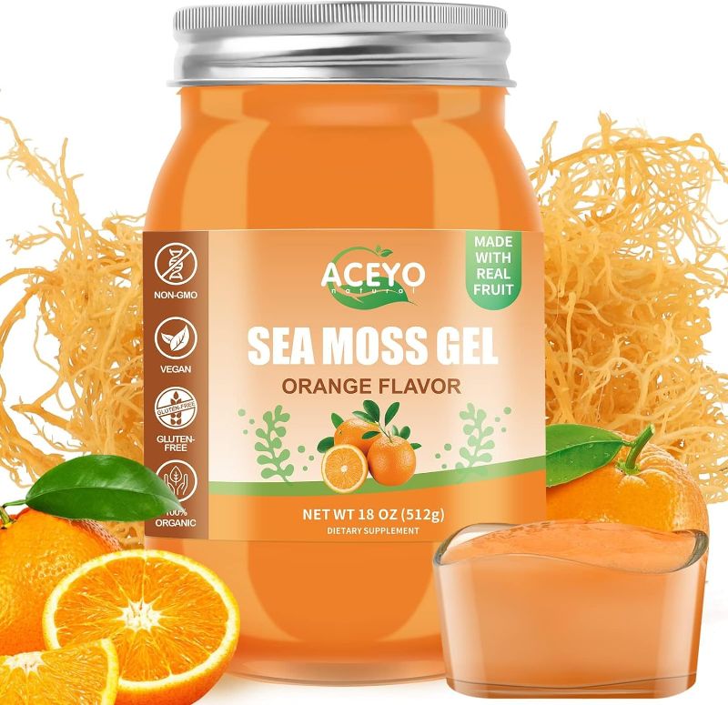 Photo 1 of (18 OZ) Irish Sea Moss Gel Organic Raw Vegan Orange Flavor 102 Vitamins and Minerals Wild Harvested Non-GMO Immune Defense Booster Thyroid Digestive Support 