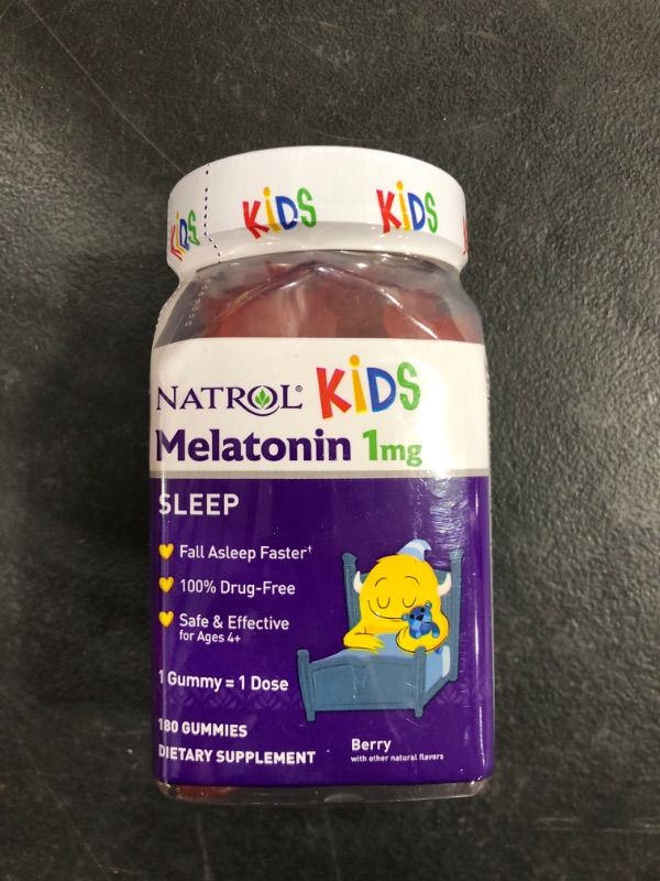 Photo 2 of Natrol Kids Melatonin 1mg, Dietary Supplement for Restful Sleep, 180 Berry-Flavored Gummies, 180 Day Supply 180.0 Servings (Pack of 1) Melatonin