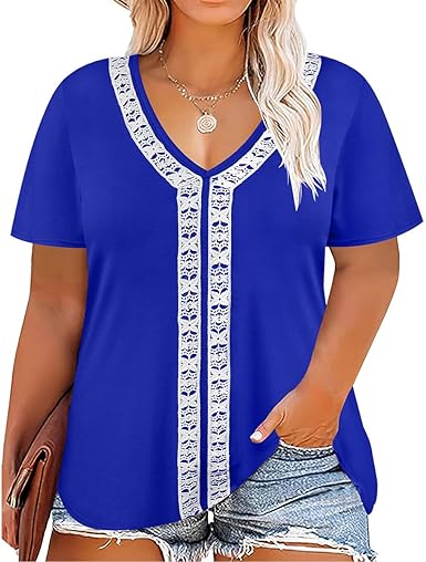 Photo 1 of CARCOS Plus Size Tops for Women Crewneck Raglan Shirts Short Sleeve Tunics Casual Summer T-Shirts Loose -XXL
