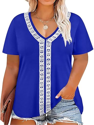 Photo 1 of CARCOS Plus Size Tops for Women Crewneck Raglan Shirts Short Sleeve Tunics Casual Summer T-Shirts Loose-2XL
