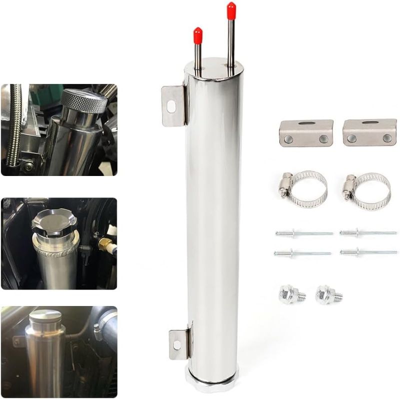 Photo 1 of 2"x13" Polished Stainless Steel Radiator Coolant Overflow Bottle Catch Puke Tank 20OZ
