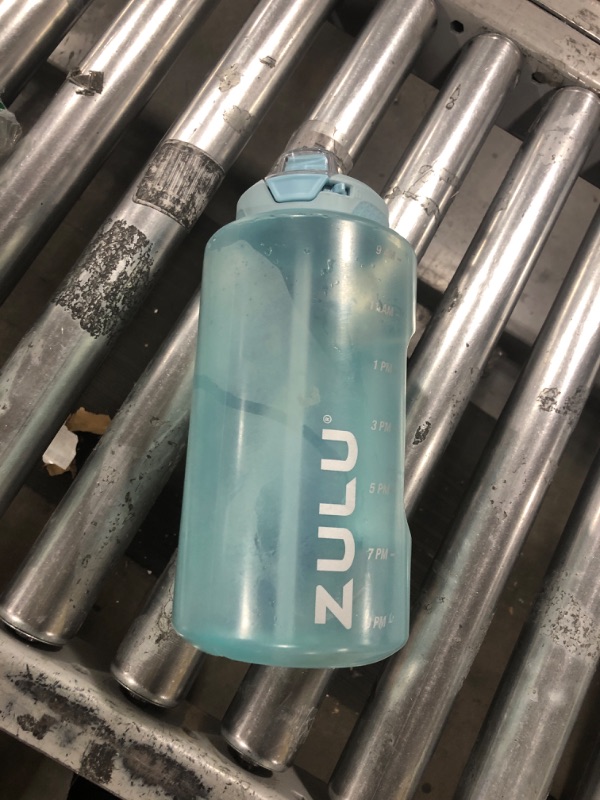 Photo 2 of ZULU Goals 64oz Large Half Gallon Jug Water Bottle with Motivational Time Marker, Covered Straw Spout and Carrying Handle, Perfect for Gym, Home, and Sports Dusty Blue Plastic Bottle