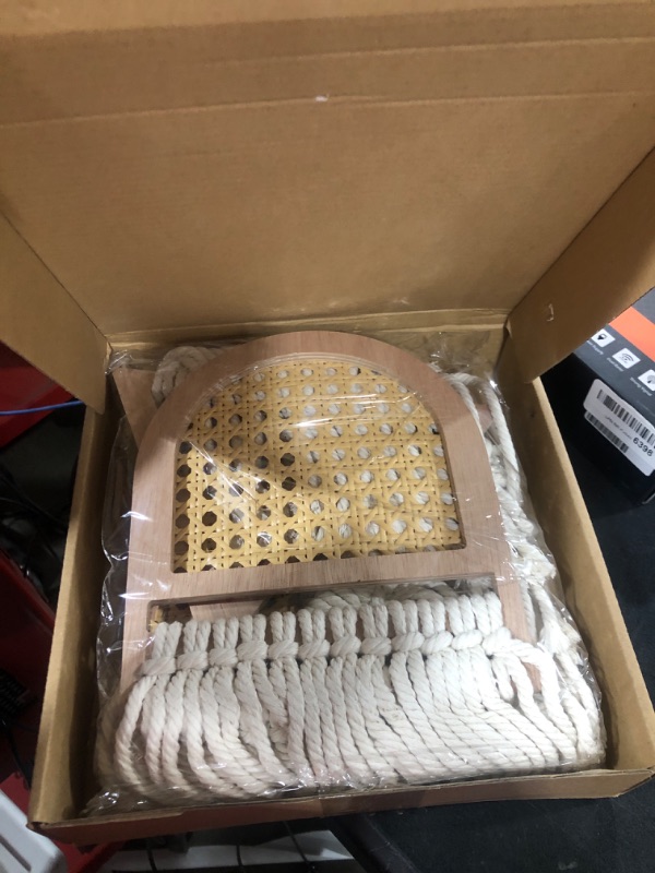 Photo 1 of 3 Pcs Natural Rattan Macrame Wall Hanging Small Woven Tapestry Boho Wall Decor Beautiful Beige Bohemian Geometric Cotton Tassel Macrame Wall Art for Home Bedroom Nursery Dorm Party Decoration