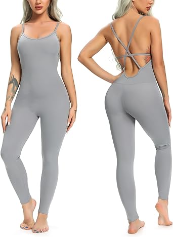 Photo 1 of KIWI RATA Womens Butt Lift Blackless Workout Yoga Jumpsuit Sleeveless Bandage Fitness Sport Gym Romper Playsuit/ small 
