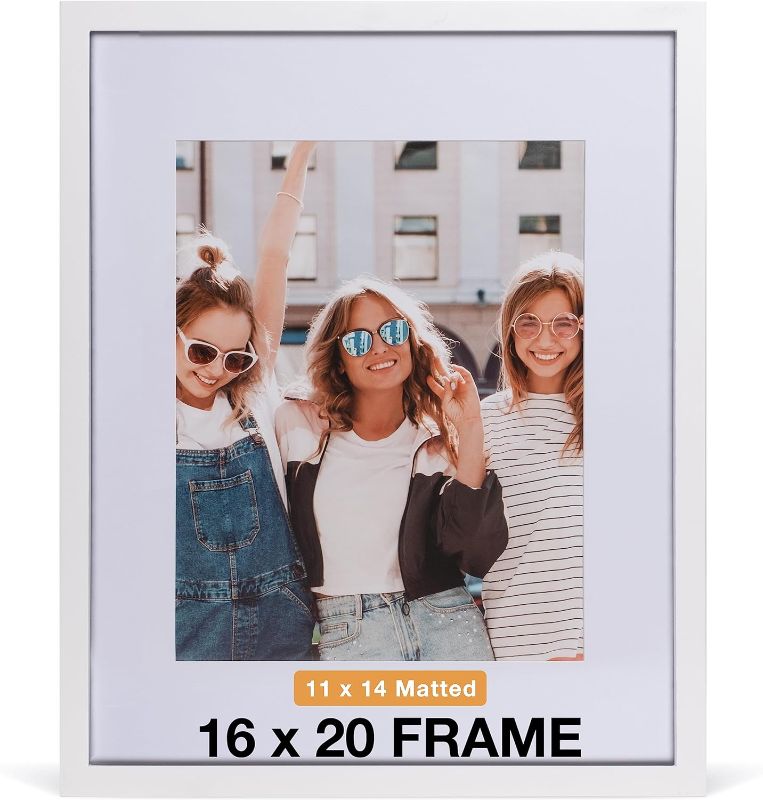 Photo 1 of 16"X20" with Matted for 11"X14" Wood + Glass (Hang/Stand) White Picture Photo Frame Photo for Wall Top-Mounting Hardware Included(1 Pack)
