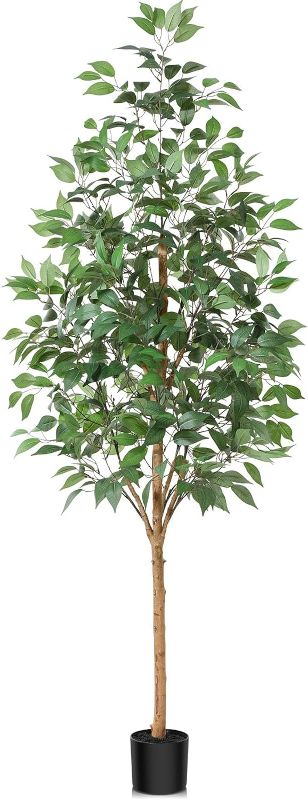 Photo 1 of OAKRED Artificial Ficus Tree, 6FT Fake Tree with Natural Wood Trunk, Fluffy Faux Tree, Fake Silk Plant for Home Decor Indoor Office Porch, Set of 1