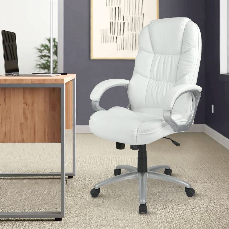 Photo 1 of High Back Office Chair with Lumbar Support Office Chairs, PU Leather Executive Office Chair, Ergonomic Computer Swivel Task Desk Chairs with Wheels and Arms, Black, 45"-48"…
