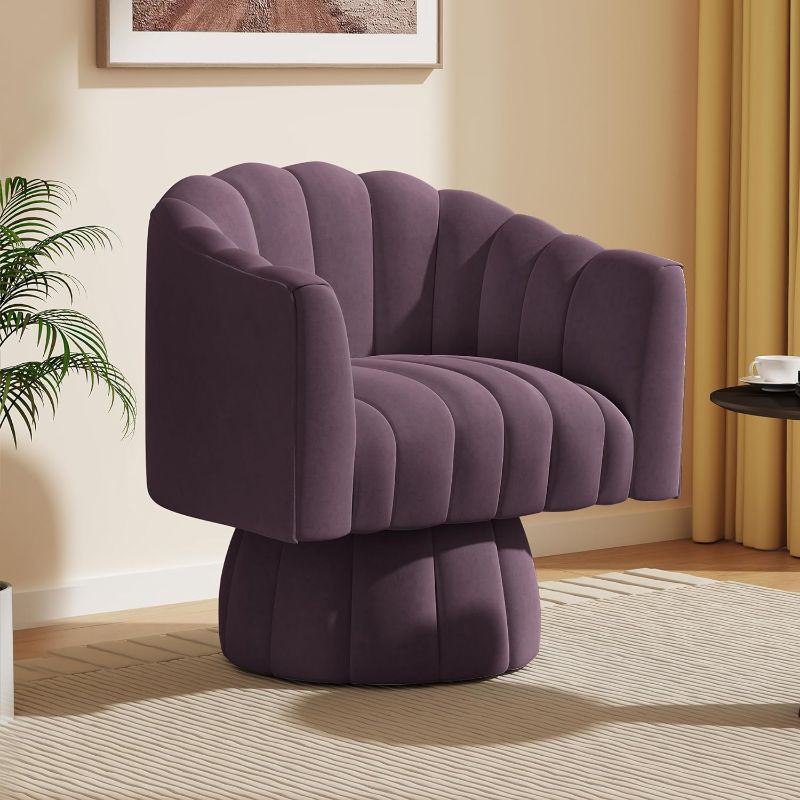 Photo 1 of Dewhut Mid Century 360 Degree Swivel Cuddle Barrel Accent Sofa Chairs, Round Armchairs with Wide Upholstered, Fluffy Velvet Fabric Chair for Living Room, Bedroom, Office, Waiting Rooms, (Purple)