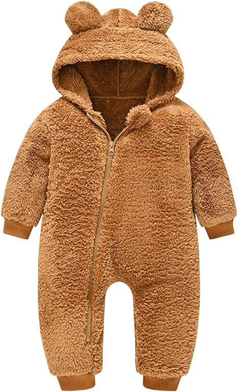 Photo 1 of Baby Fleece Jumpsuits Infant Bear Ear Snowsuit Newborn Hooded Romper Warm Coat
