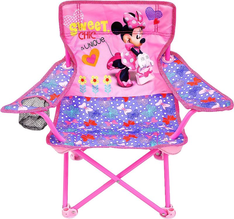 Photo 1 of JAKKS Pacific Minnie Camp Chair for Kids, Portable Camping Fold N Go Chair with Carry Bag, Minnie - Bows
