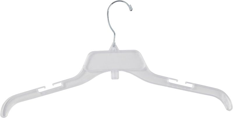 Photo 1 of 17 inch Break-Resistant CLEAR Plastic Dress Hangers - Case of 100