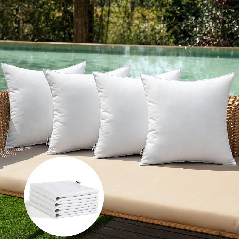 Photo 1 of MIULEE Pack of 4 Decorative Outdoor Pillow Covers Waterproof Square Garden Cushion Cases PU Coating Throw Pillow Cover Shell for Tent Park Couch 20x20 Inch White 