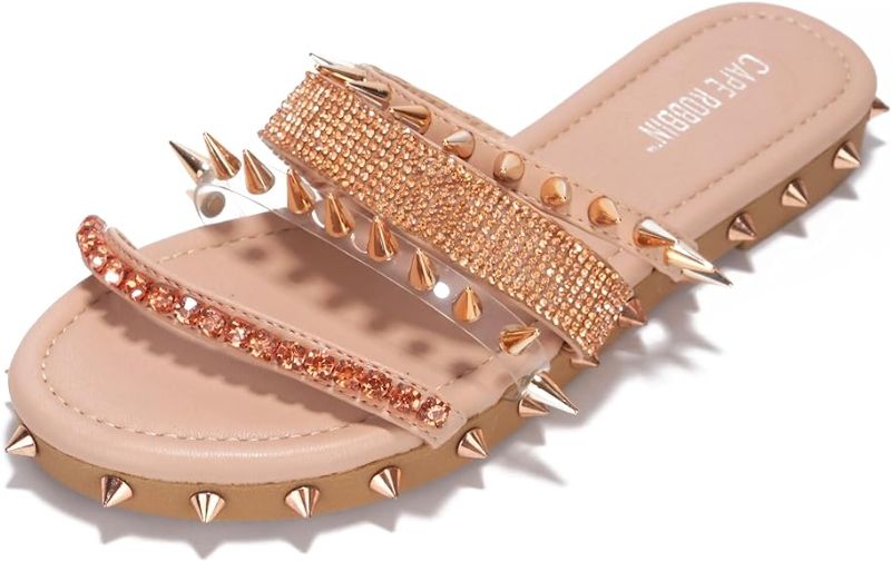 Photo 1 of Cape Robbin Xtreme Studded Womens Sandals - Fashion Slides for Women with Spikes - Comfortable Slip-On Flat Sandals for Women - Summer Sandals for Women 2024 - SIZE 8
